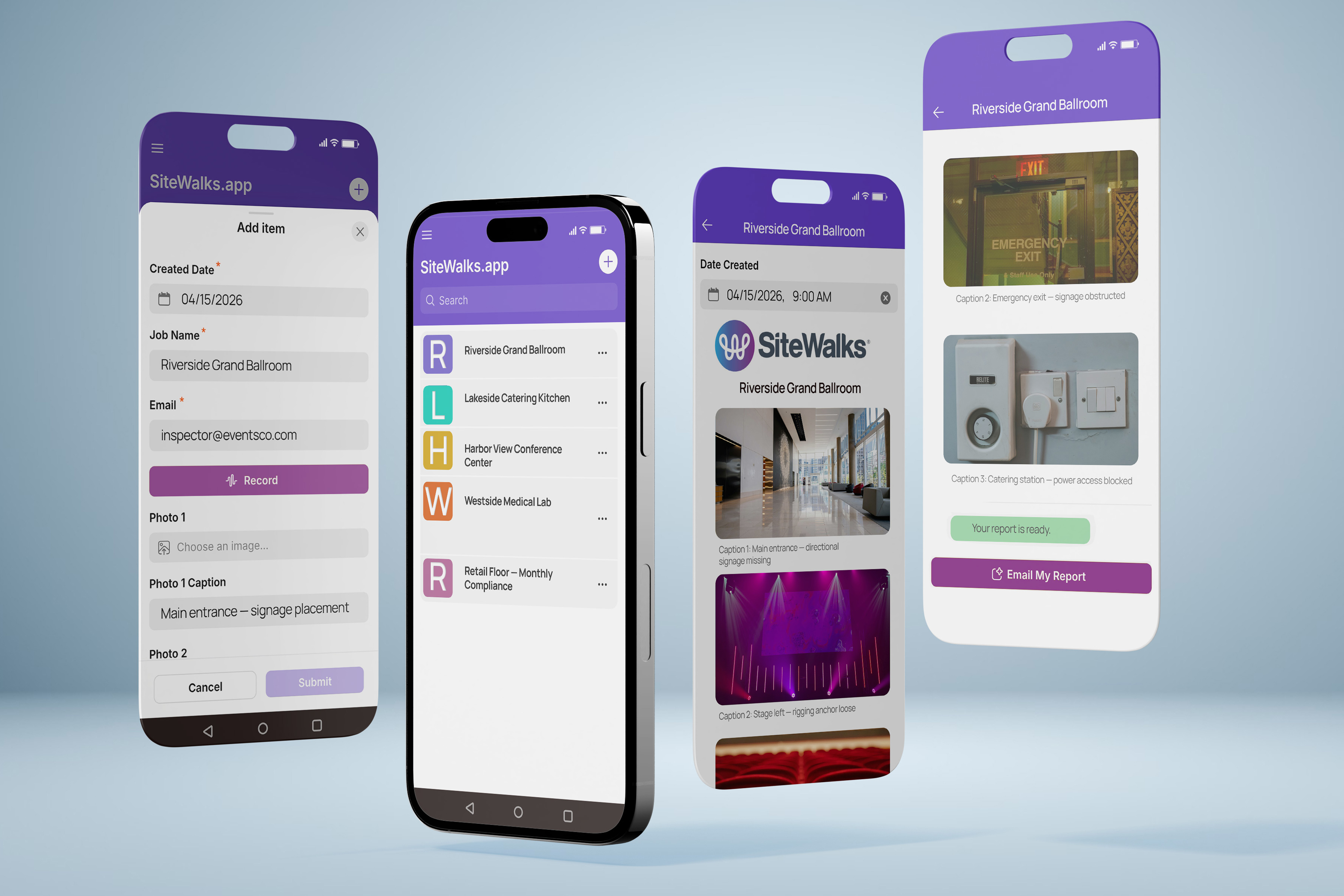 SiteWalks app screens